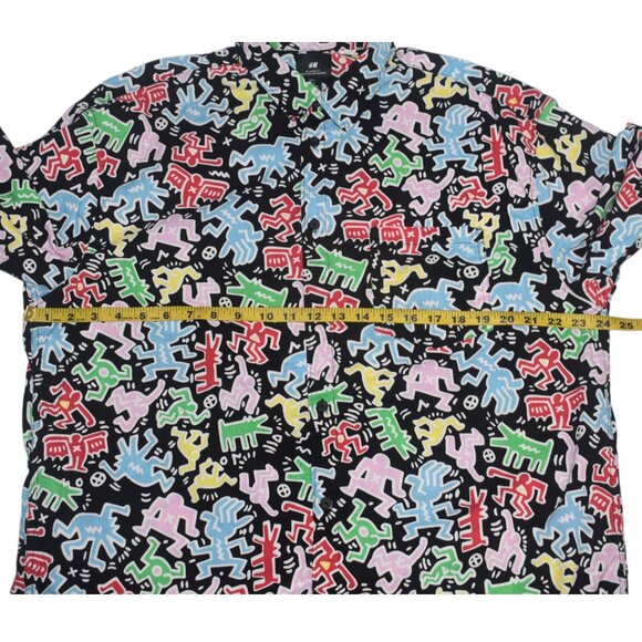 H&M Keith Haring Art Print Colorful Men's Cotton Short Sleeve Button Shirt L - Picture 6 of 8